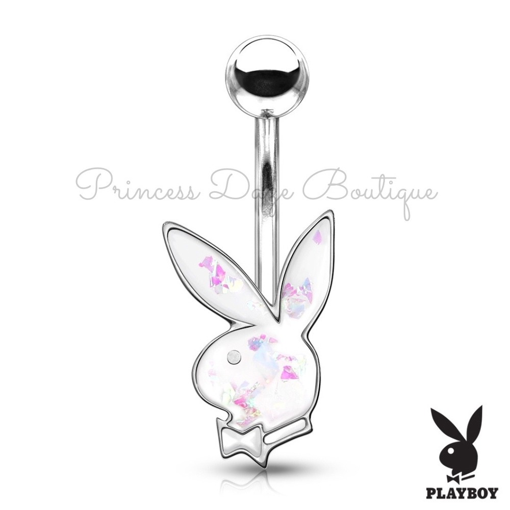 Playboy Bunny Navel Ring White Opal Belly Button Ring
